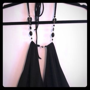 Black beaded halter dress, knee length